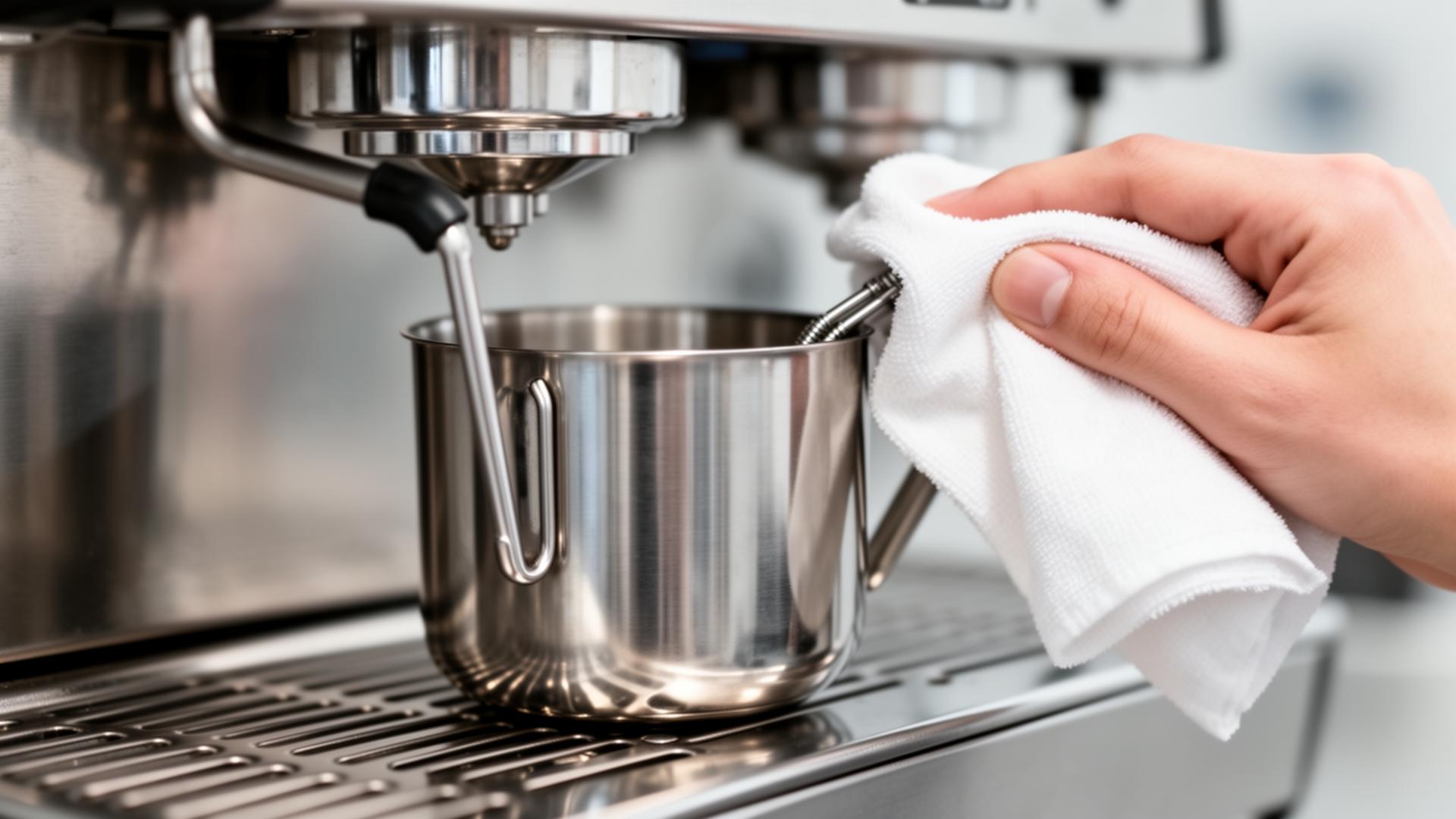 KI-generiert: Reinigung des Milchsystems an einer professionellen Kaffeemaschine